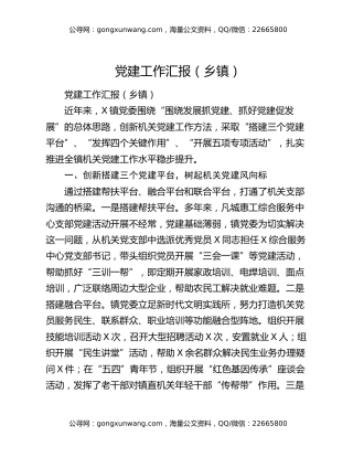 党建工作汇报（乡镇）