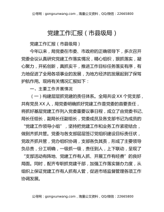 党建工作汇报（市县级局）