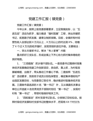 党建工作汇报（镇党委）