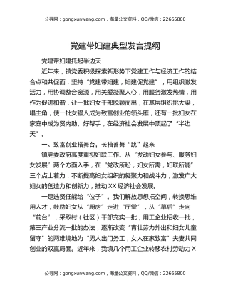 党建带妇建典型发言提纲