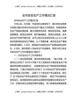 全市安全生产工作情况汇报