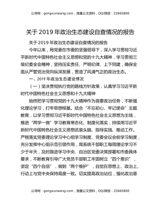 关于2019年政治生态建设自查情况的报告