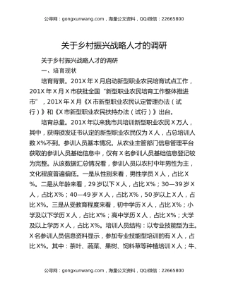 关于乡村振兴战略人才的调研