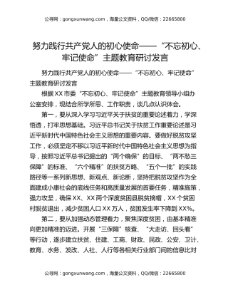 努力践行共产党人的初心使命——“不忘初心、牢记使命”主题教育研讨发言