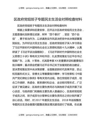区政府党组班子专题民主生活会对照检查材料