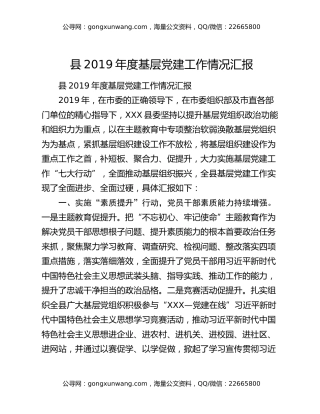 县2019年度基层党建工作情况汇报