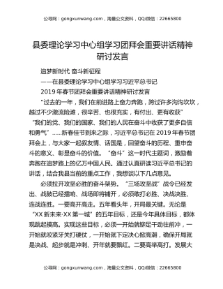 县委理论学习中心组学习团拜会重要讲话精神研讨发言