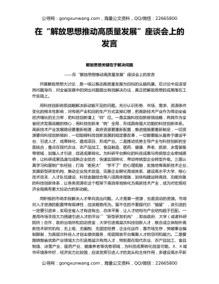 在“解放思想推动高质量发展”座谈会上的发言