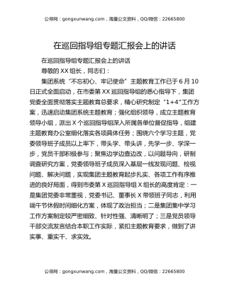 在巡回指导组专题汇报会上的讲话