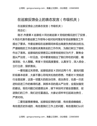 在巡察反馈会上的表态发言（市级机关）