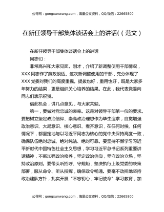 在新任领导干部集体谈话会上的讲话(（范文）