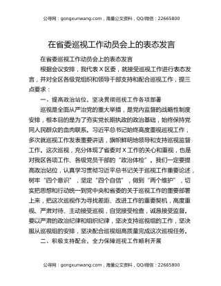 在省委巡视工作动员会上的表态发言
