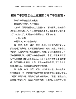 在青年干部座谈会上的发言（青年干部发言）