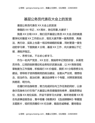 基层公务员代表在大会上的发言