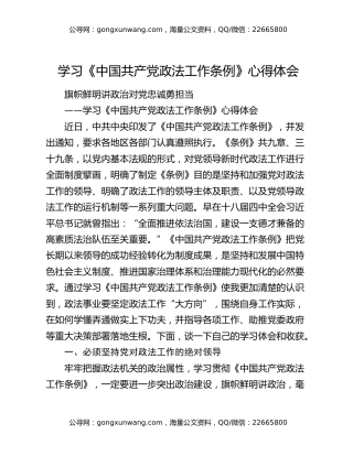 学习《中国共产党政法工作条例》心得体会