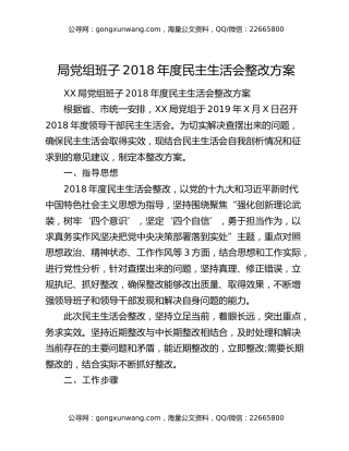 局党组班子2018年度民主生活会整改方案