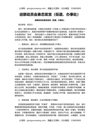 巡察动员会表态发言（街道、办事处）