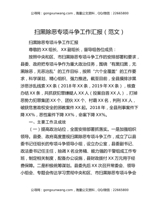 扫黑除恶专项斗争工作汇报（范文）