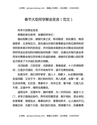 春节大型同学聚会发言（范文）