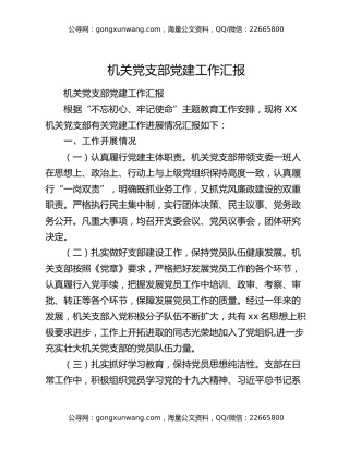 机关党支部党建工作汇报