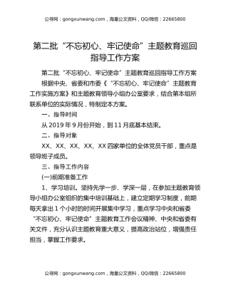 第二批“不忘初心、牢记使命”主题教育巡回指导工作方案