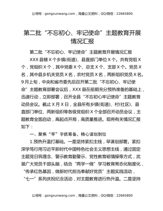 第二批“不忘初心、牢记使命”主题教育开展情况汇报