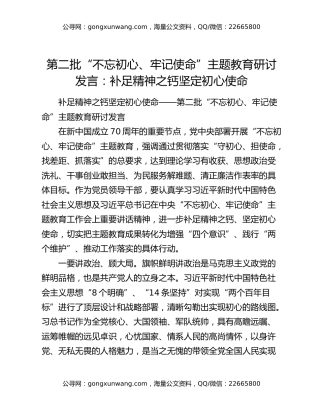 第二批“不忘初心、牢记使命”主题教育研讨发言：补足精神之钙坚定初心使命