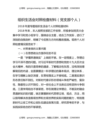 组织生活会对照检查材料（党支部个人）