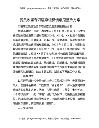脱贫攻坚专项巡察组反馈意见整改方案