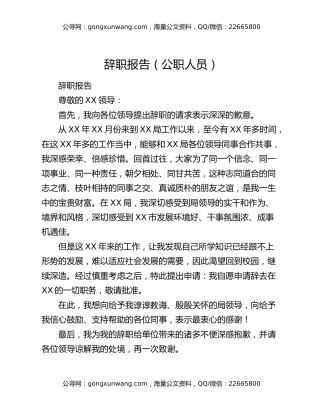 辞职报告（公职人员）（2）