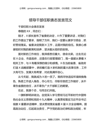 领导干部任职表态发言范文