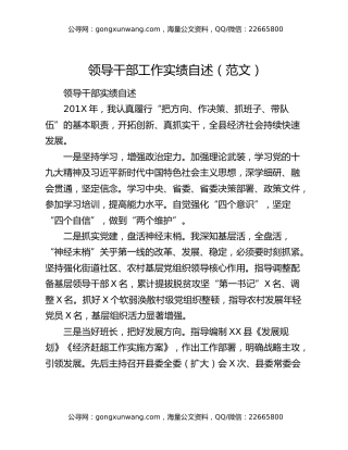 领导干部工作实绩自述（范文）
