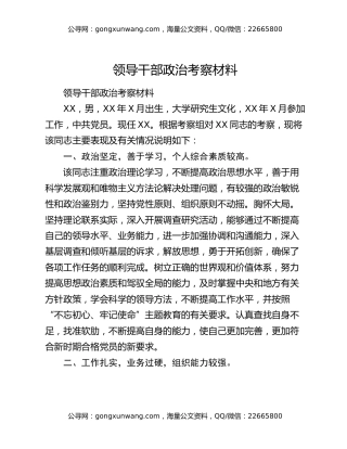 领导干部政治考察材料