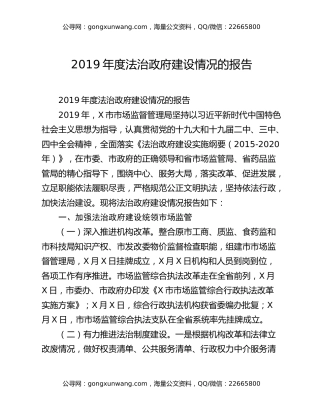 2019年度法治政府建设情况的报告