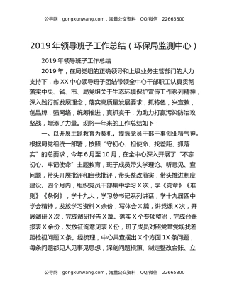 2019年领导班子工作总结（环保局监测中心）