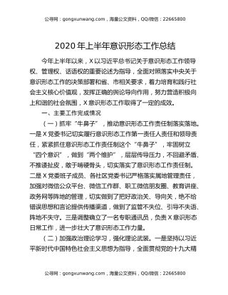 2020年上半年意识形态工作总结
