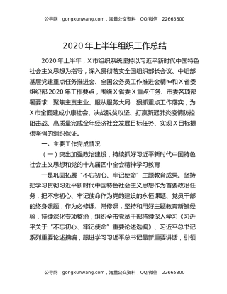 2020年上半年组织工作总结