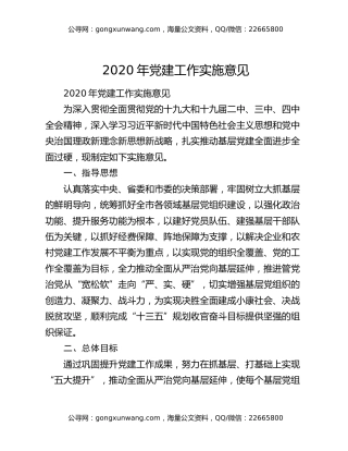 2020年党建工作实施意见