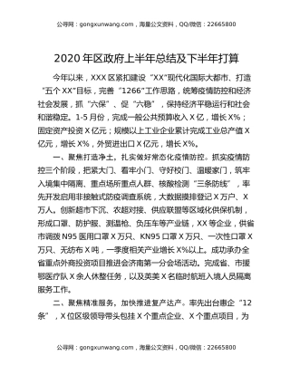 2020年区政府上半年总结及下半年打算
