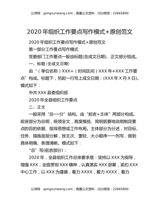 2020年组织工作要点写作模式+原创范文