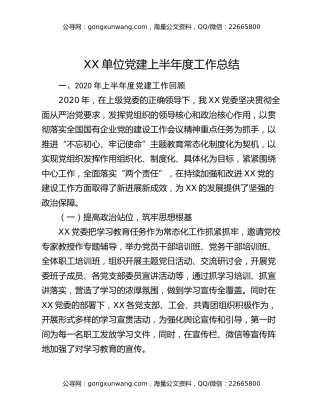 XX单位党建上半年度工作总结