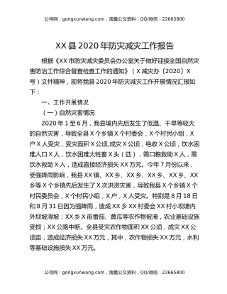 XX县2020年防灾减灾工作报告