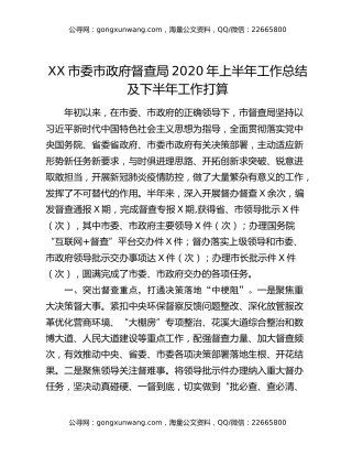 XX市委市政府督查局2020年上半年工作总结及下半年工作打算