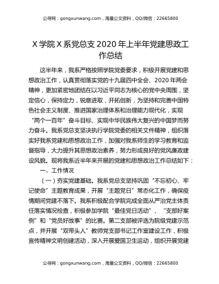 X学院X系党总支2020年上半年党建思政工作总结