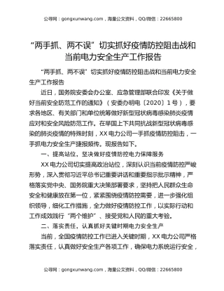 “两手抓、两不误”切实抓好疫情防控阻击战和当前电力安全生产工作报告