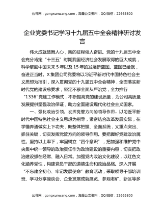 企业党委书记学习十九届五中全会精神研讨发言