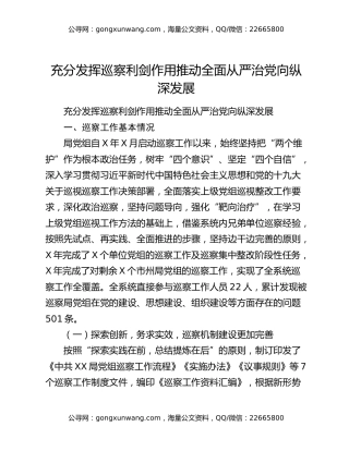 充分发挥巡察利剑作用推动全面从严治党向纵深发展