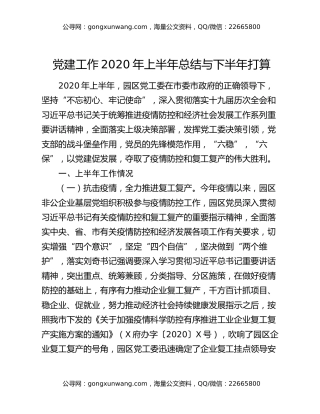 党建工作2020年上半年总结与下半年打算