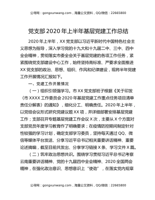 党支部2020年上半年基层党建工作总结