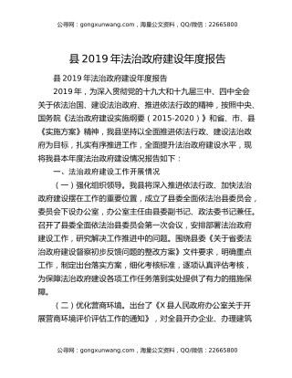 县2019年法治政府建设年度报告